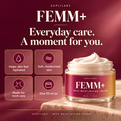 FEMM+ everyday neck care: hydrated, soft-feeling skin, one 50 ml jar
