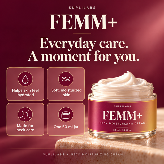 FEMM+ everyday neck care: hydrated, soft-feeling skin, one 50 ml jar