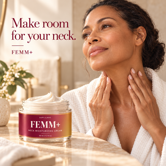FEMM+ neck-care ritual with branded jar
